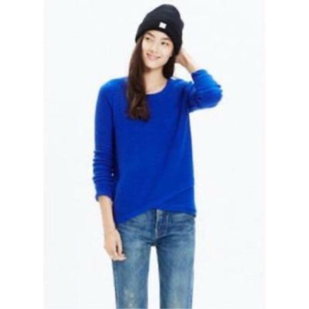 Madewell cross hem waffle royal blue sweater